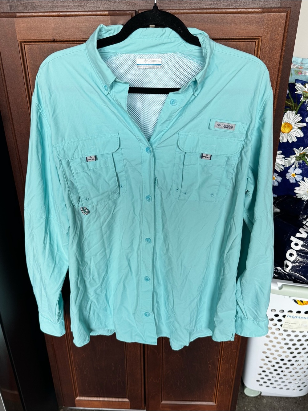 Columbia PFG Bahama Long Sleeve Fishing Shirt Aqua Mint Teal XL / TG - Picture 7 of 9